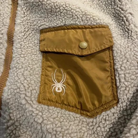 Spyder Tan Sherpa High Pile Full Zip Polyester Jacket Mens Size Large - Picture 6 of 6